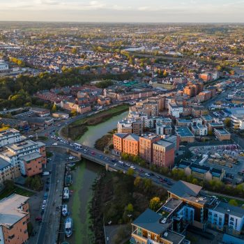 Aerial shot of The Hythe in Colchester, Essex.